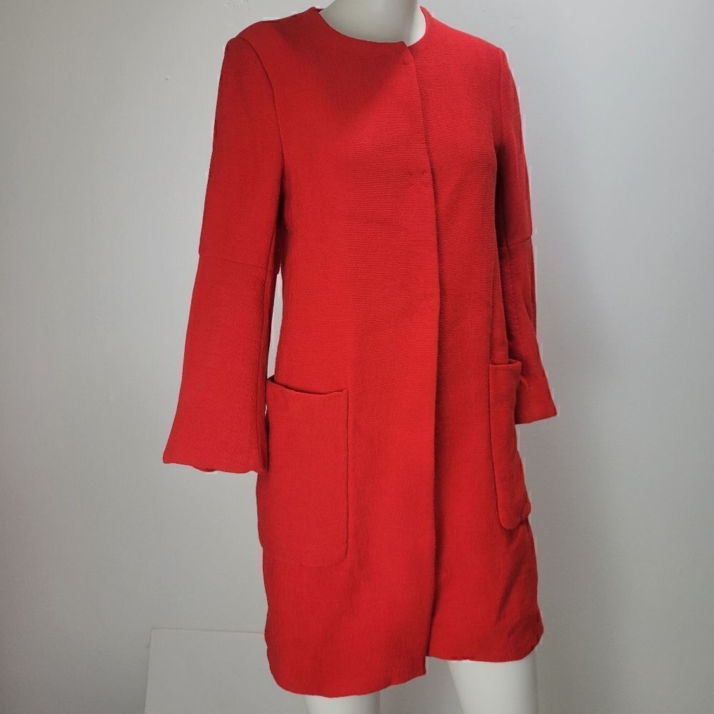 Zara Beautiful Red Bell Sleeves Ribbed Texture Coat